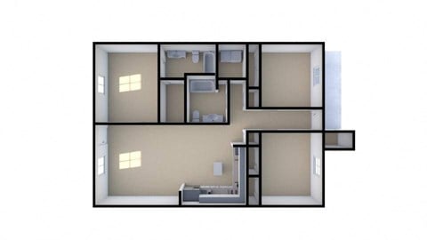 Floor plan for 3 beds, 2 baths, 1400 sqft